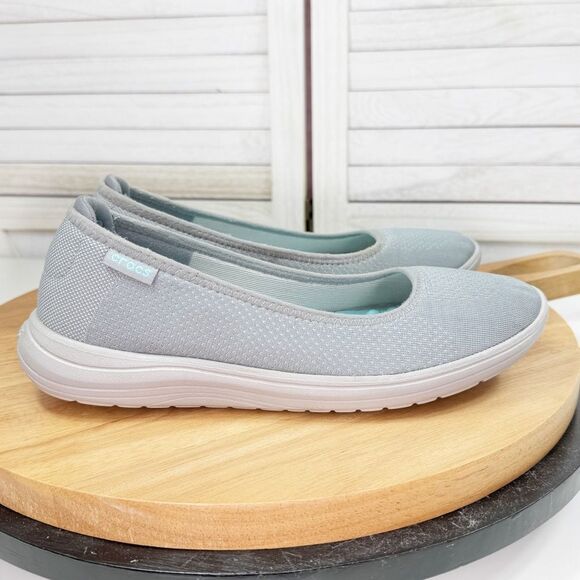 CROCS Reviva Stretch Knit Ballet Flats Slip On Shoes Grey 8 - Picture 1 of 12